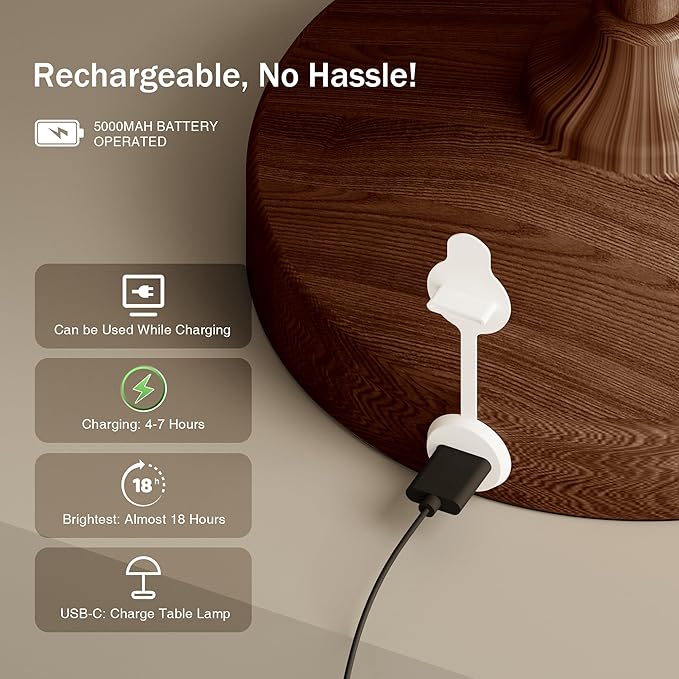 Table Lamp Cordless Lamp,Outdoor Waterproof Shower Lamps,5000mAh Rechargeble Battery Operated Lamp Dimmable Touch Desk Lamps,LED Night Light for Bathroom Patio Camping Restaurant Home(Walnut)