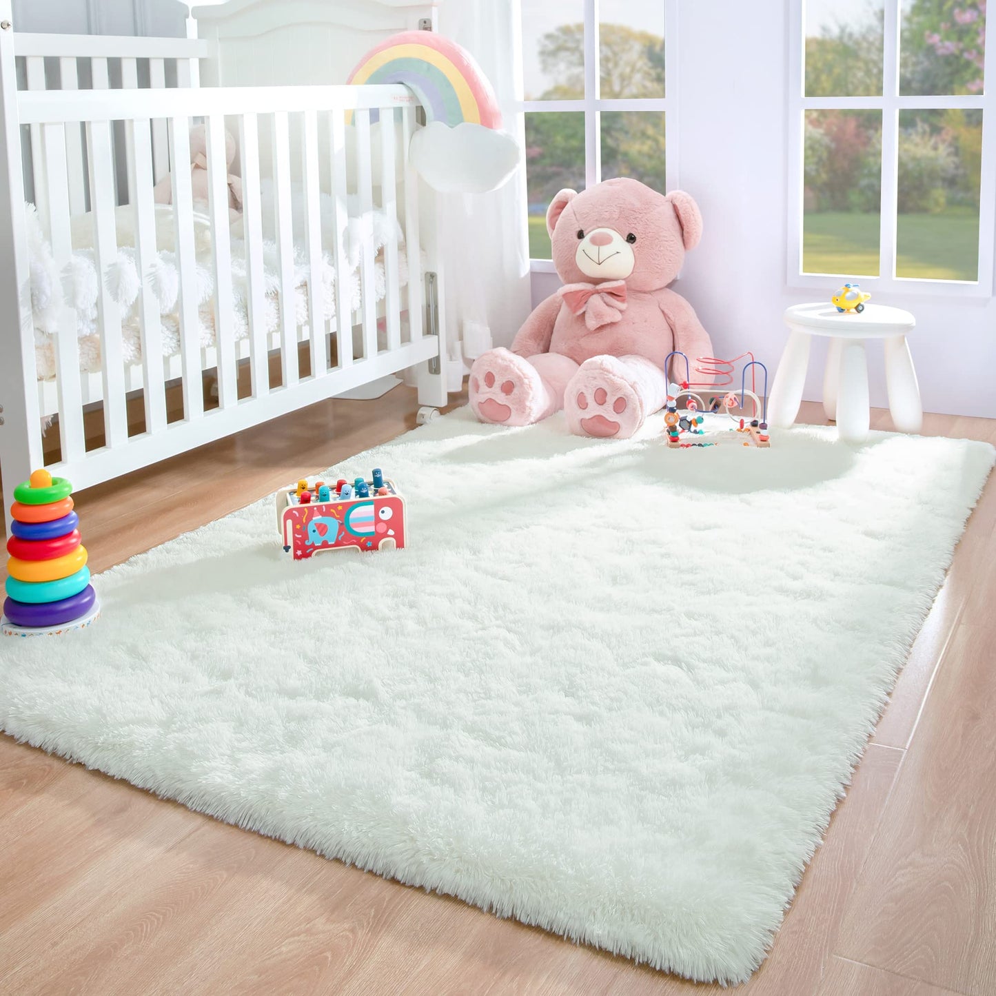 Foxmas Soft Fluffy Area Rugs for Bedroom Kids Room Plush Shaggy Nursery Rug Furry Throw Carpets for Boys Girls, College Dorm Fuzzy Rugs Living Room Home Decorate Rug, 2ft x 3ft, Cream