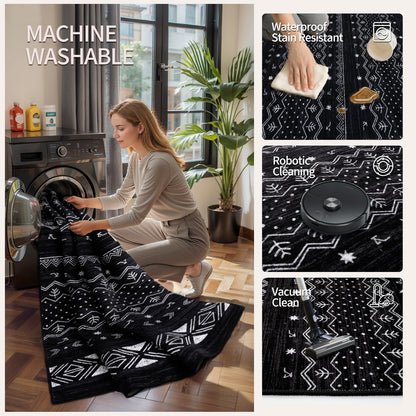 SERISSA 6x9 Area Rugs for Living Room, Washable Non-Slip Black and White Boho Rug, Soft Low-Pile Geometric Indoor Large Carpet for Dining Room Bedroom Home Office Playroom