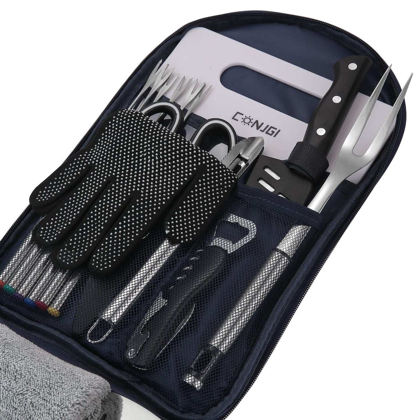 CONJGI Camping Cookware Storage Bag - Camping Cooking Utensils Set Bag Camping Tool Portable Storage Bag Suitable for Knife, Fork, Spoon, Chopping Board, Chef's Knife,Kitchenware Storage