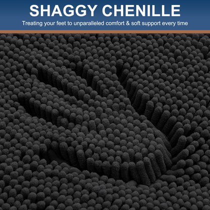 Smiry Bathroom Rugs Set 2 Piece, Soft Absorbent Chenille Bath Mat and U-Shaped Toilet Rug Set, Non Slip Shaggy Bath Carpet for Tub, Shower and Floor (24x16+24x20, Black)