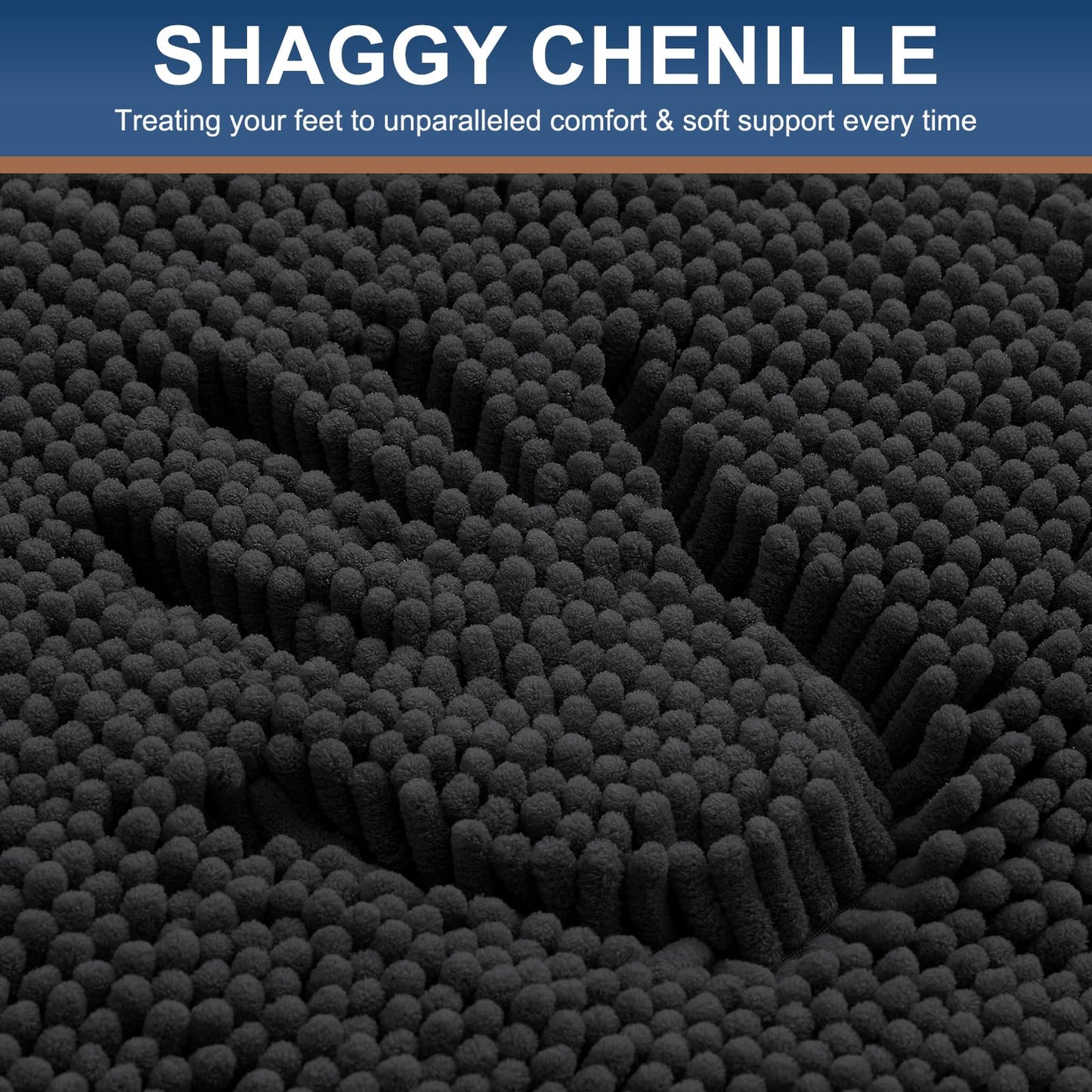 Smiry Luxury Chenille Toilet Rugs U-Shaped 24x20, Soft Absorbent Non-Slip Contour Bathroom Rugs for Toilet, Machine Washable Contoured Bath Mats, Black