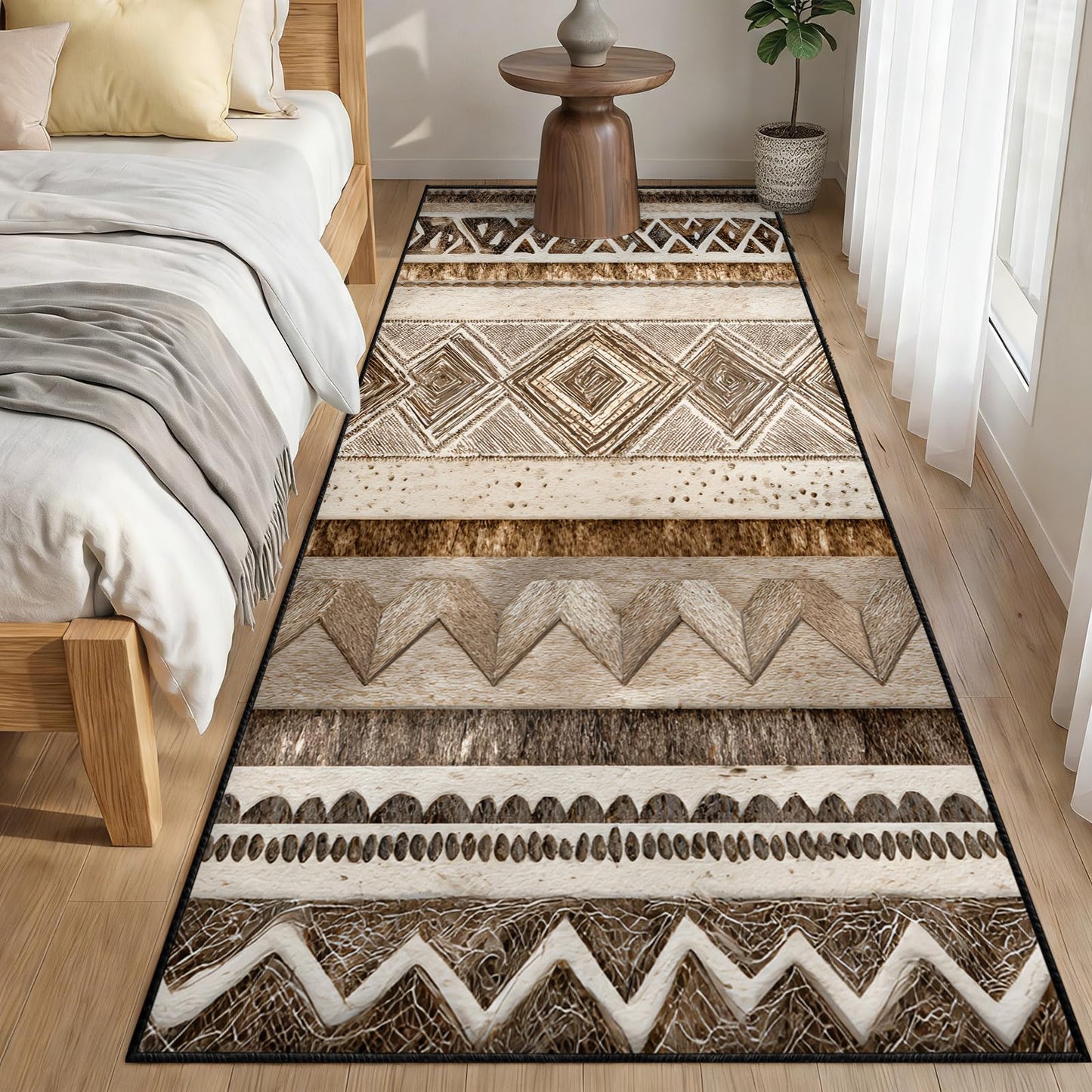 Southwestern Aztec Runner Rug 2x8ft Bohemian Tribal Runner Rug, Rustic Neutral Country Rugs, Retro Western Southwest Rugs for Hallways, Washable Non-Slip Carpet for Bedroom Living Room