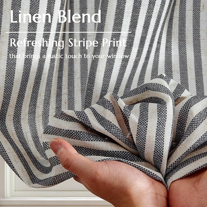 jinchan Striped Linen Kitchen Curtains 36 Inches Tier Curtains Farmhouse Modern Cafe Style Small Window Treatments Airy Light Filtering Rod Pocket for Living Room Bathroom 2 Panels Charcoal Grey