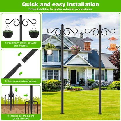 RCUICA Double Shepherds Hooks for Outdoor,2 Pack 90 Inch Bird Feeder Pole with 5 Prongs Base,Heavy Duty Shepherds Hook,Suitable for Garden in Hanging Flower Basket,Lantern,Bird Nests (90 Inch)