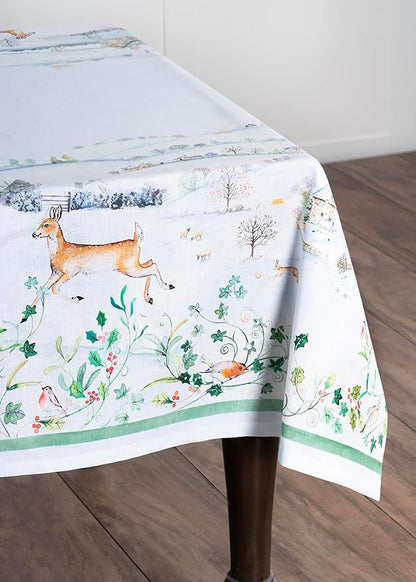 Maison d' Hermine Table Cloth Square Table 100% Cotton 60 x 60 Inches Fall Tablecloth Reusable Everyday Use for Thanksgiving Christmas Decorations Dining Farmhouse Party (Snowy World)