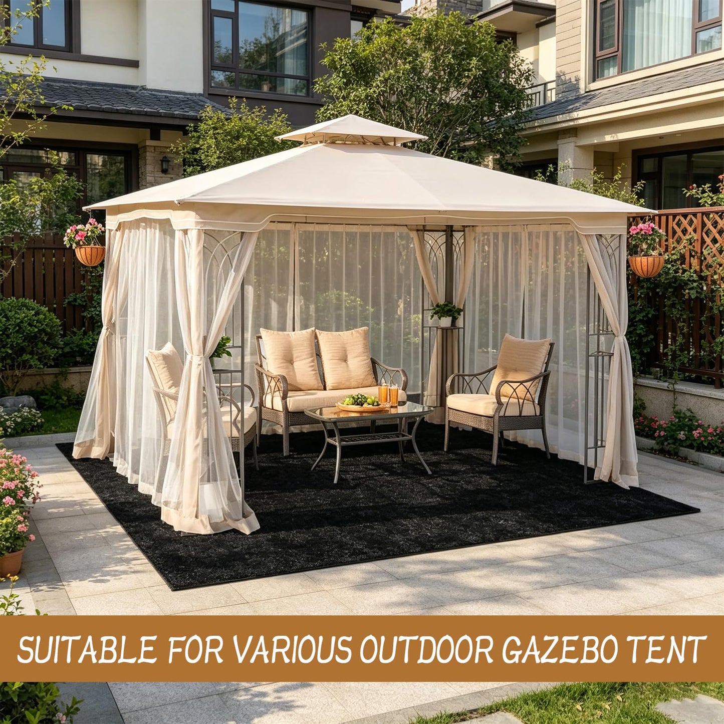 HFYZZ 13x13 ft Outdoor Gazebo Mat, Waterproof Thickened Outdoor Patio Gazebo Tent Rugs Foldable Floor Blanket for Gazebo Picnic Hiking Lawn Outdoor Supplies Garden