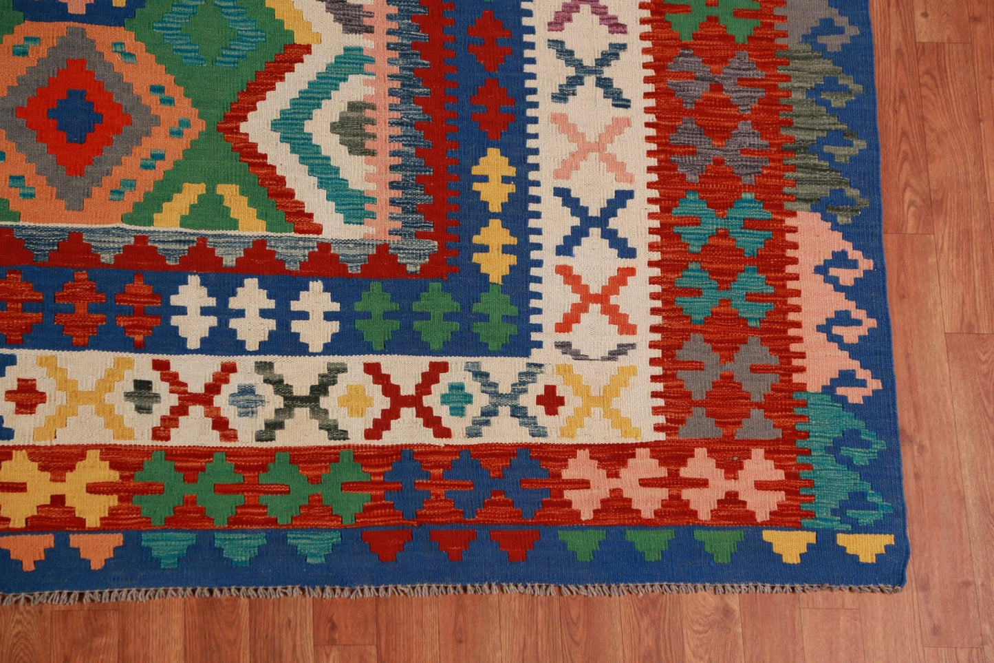 Rug Source Southwestern Style Collection Large Rugs (Palace Sized) Kilim Rectangle Rug, Hand Woven Green All-Over Rug, Oriental 100% Wool Carpet for Bedroom, Living Room, Dining Room