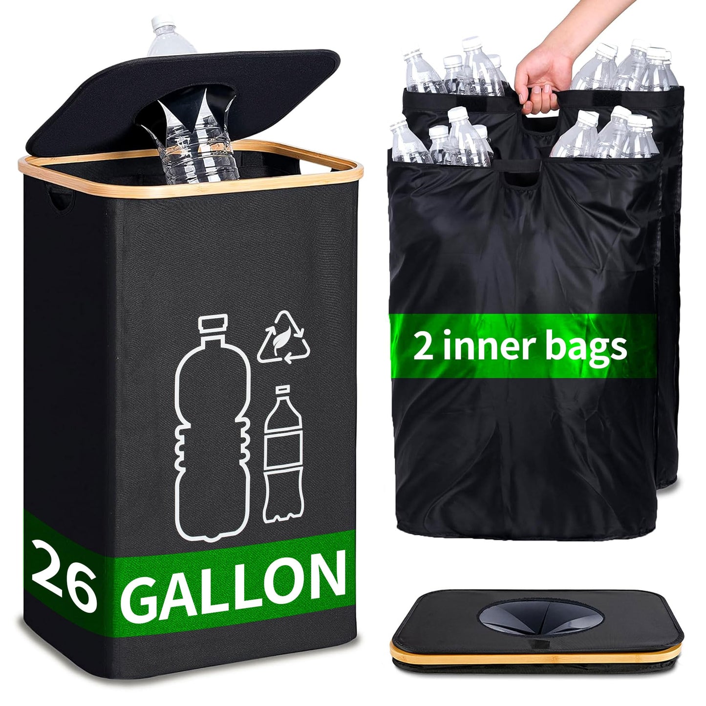 EGGUITAR 100L Large-Capacity Recycling Bin with Removable Bag–Ideal for Sorting and Storing Bottles and Glass Waste. Sturdy, Durable, and Perfect for Efficient Recycling Management.