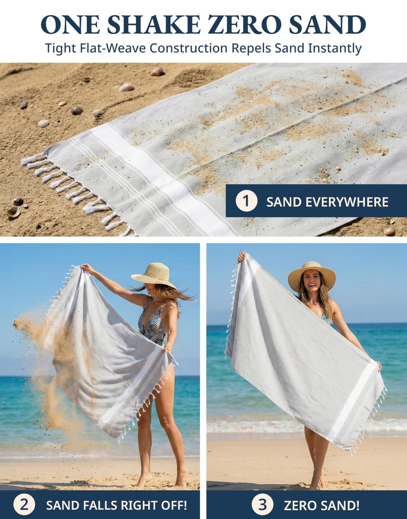 LANE LINEN Oversized Beach Towels 4 Pack – Pre-Washed, Extra Large, Quick Dry, No Sand, Absorbent Pool Towels for Adults, 39"x71", Grey
