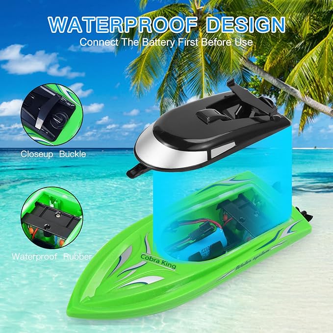 Lumiparty 2PACK RC BoatRemote Control Boats for Kids and Adults10km/H 2.4G High Speed Remote Control BoatFast RC Boats for Pools and Lakes with 4 Rechargeable Battery.(Red+Green)
