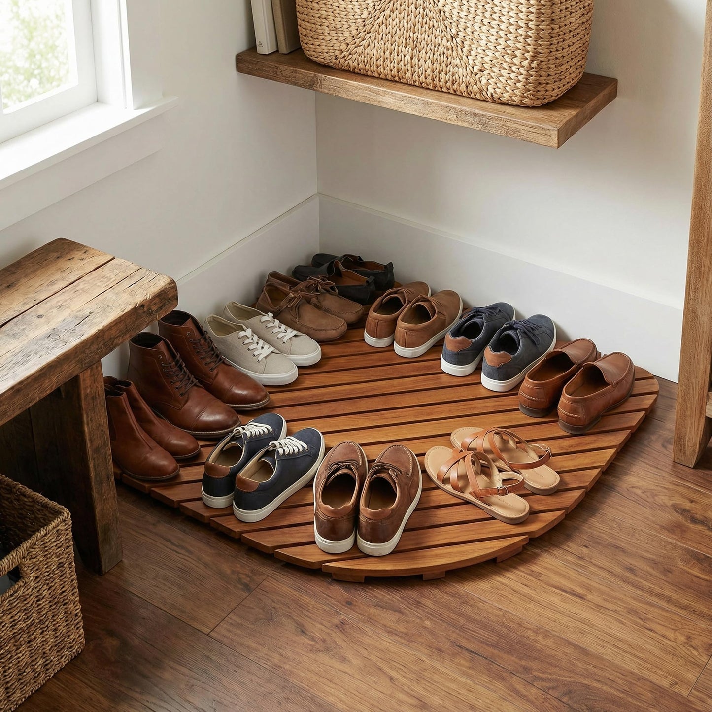 Bare Decor Dania Corner Shower Spa Mat, 24 by 24-Inch, Solid Teak Wood and Oiled Finish