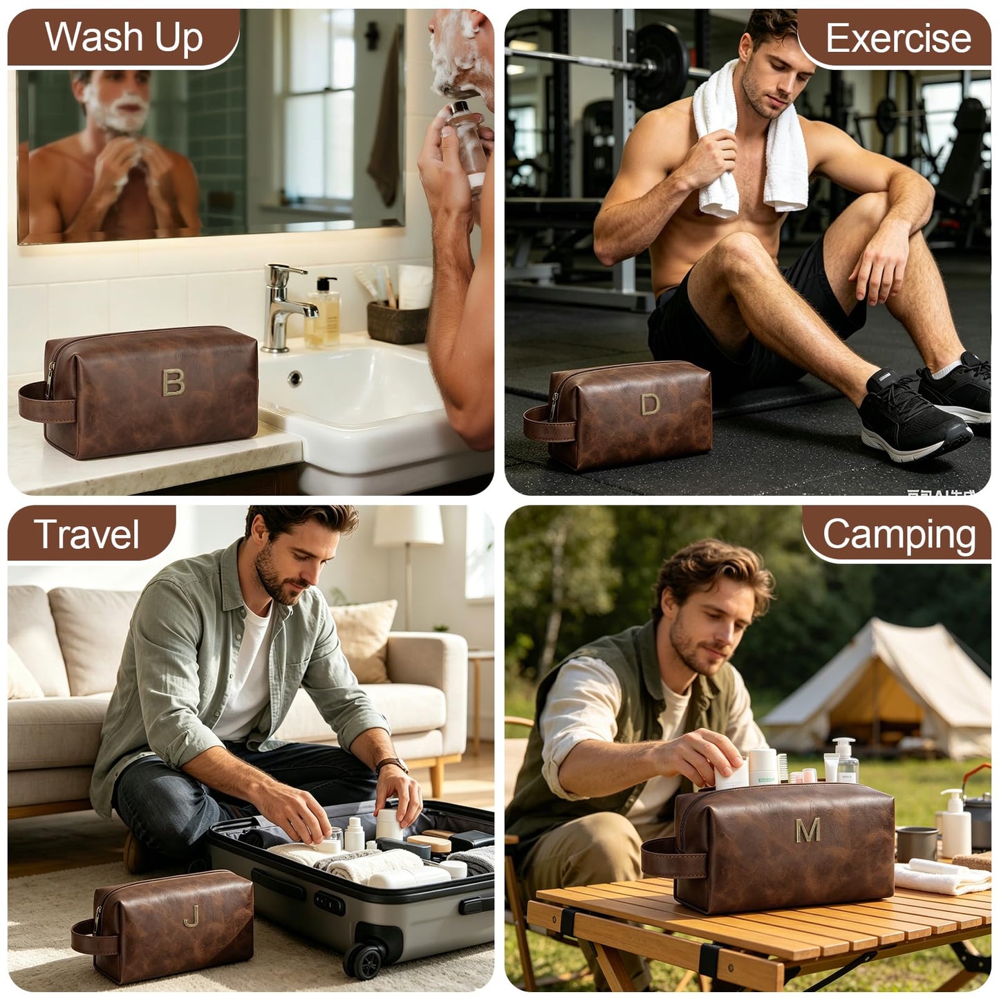 CLOUDWINGS Men’s Father's Day Personalized Gift Initial Travel Toiletry Bag for Him PU Leather Waterproof Shaving Bag for Travel Essentials Birthday Gift for Dad Husband Boyfriend (P)