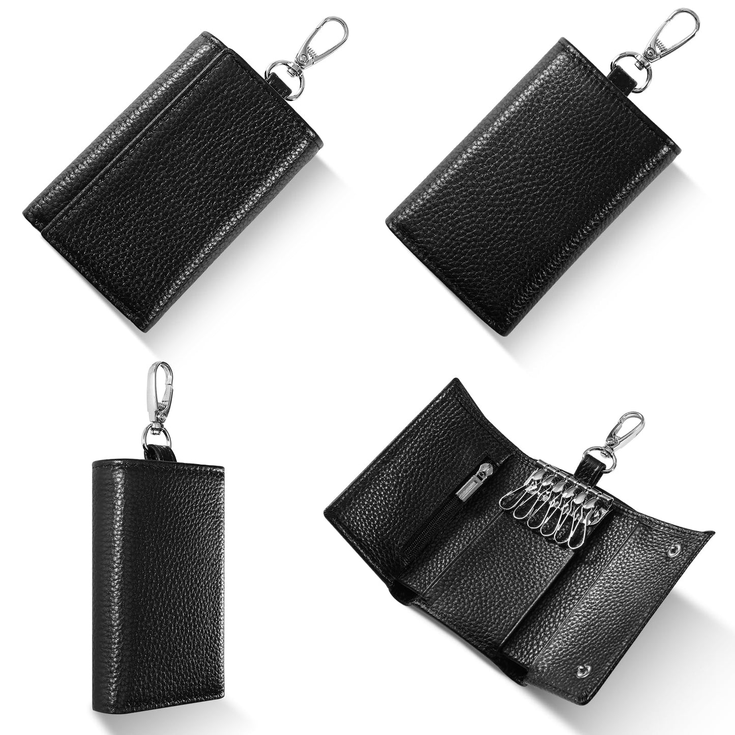 Meichoon Key Case Leather Wallets Portable Key Holders Coin Pouch Small Size Multi Card Holder Stylish for Organizer Office, XF09 Black