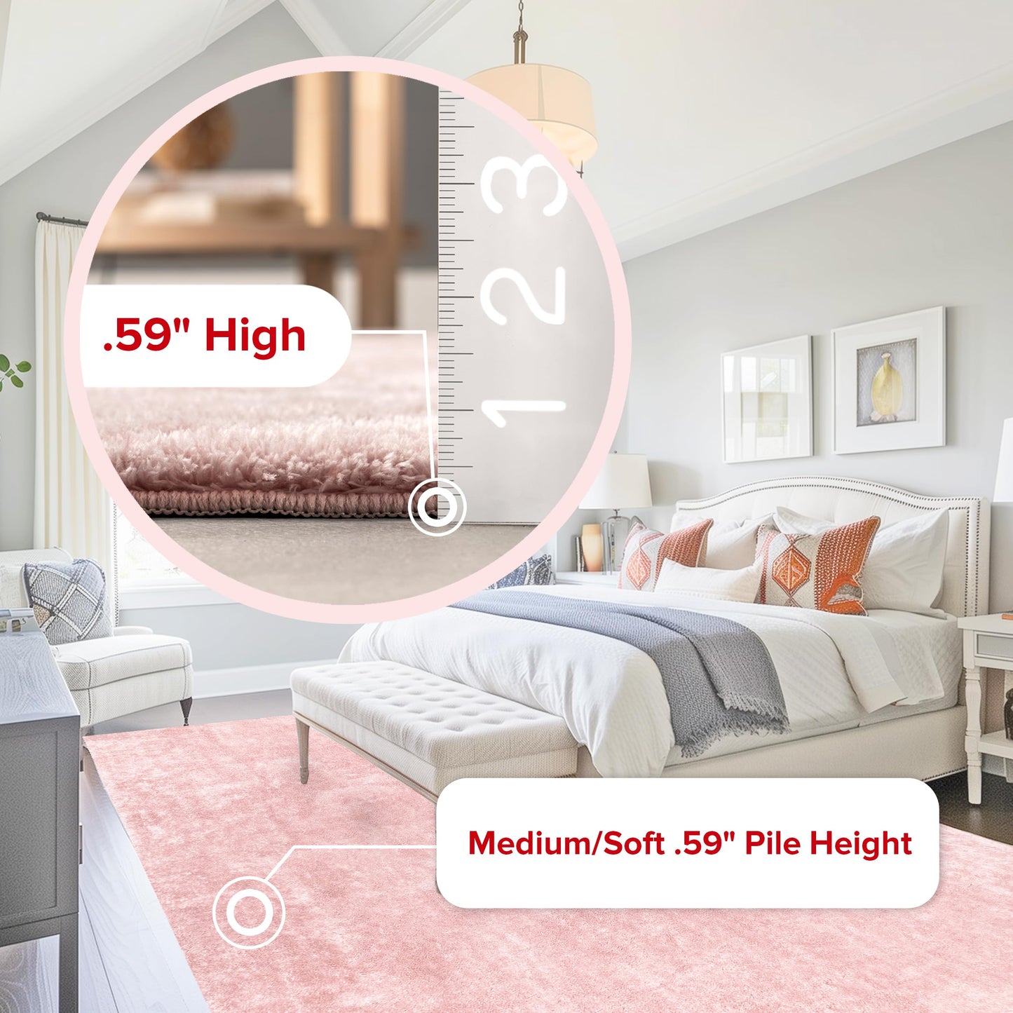 nuLOOM 5' x 8' Cozy Plush Area Rug, Machine Washable, Non-Slip, Soft Fluffy Shag Carpet for Living Room Bedroom Kids Room Nursery Home Decor, Loni Pink