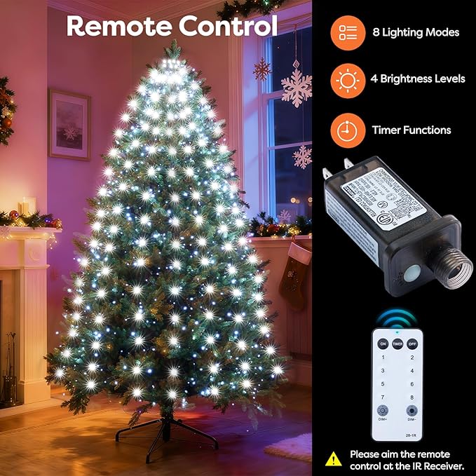Christmas Tree Lights with Remote 400 LEDs Christmas Lights for Tree with 8 Lighting Modes, Timer and Memory Function, Indoor Outdoor String Lights for 6 ft-10 ft Xmas Tree Decorations(CoolWhite)