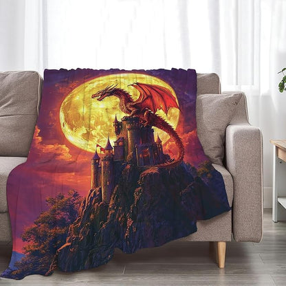 Dragon Blanket, Full Moon Throw Blankets, Dragons Space Fuzzy Plush Blanket Ultra Soft for Dragon Lover Gift Kids Teens Women Men Girls Boys Stuff Decor for Bedding Sofas Couch 60"X50"