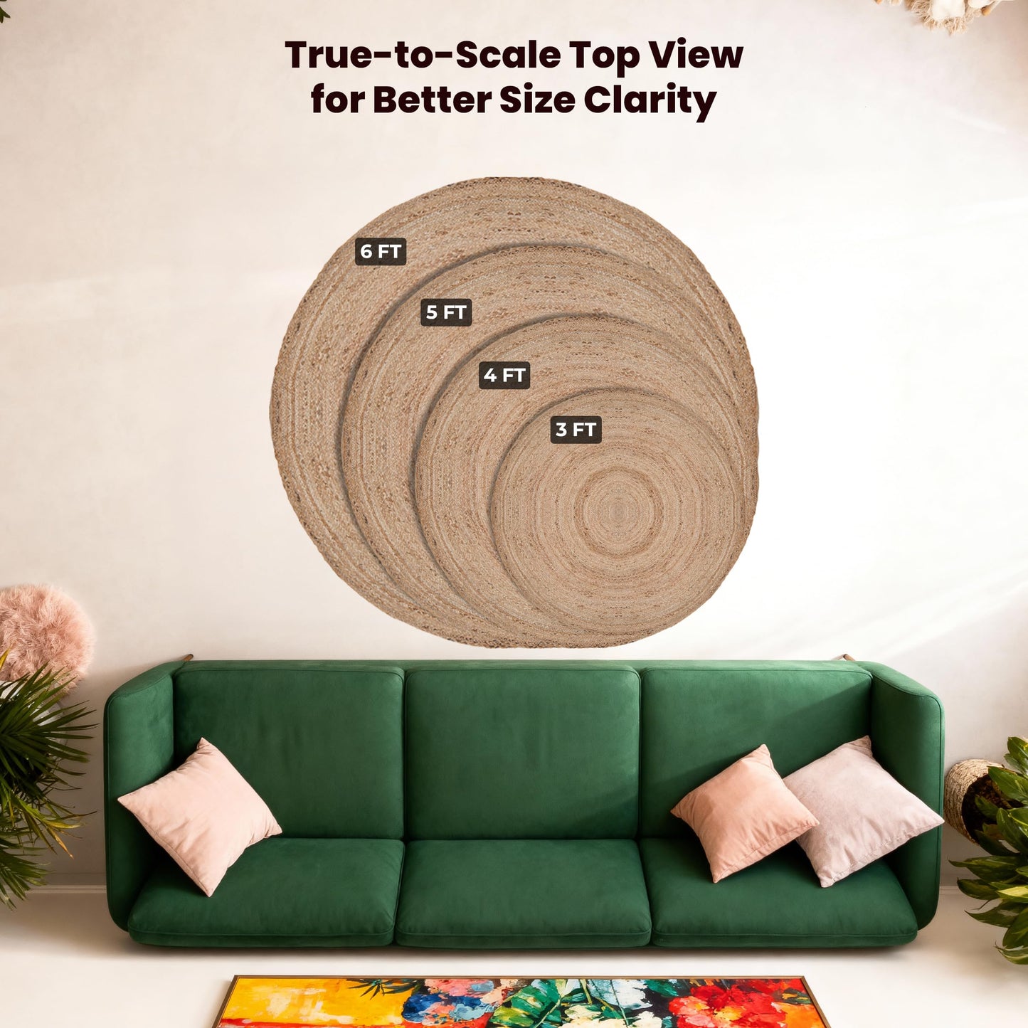 Craft Trade 5 Ft Braided Round Jute Rug – Natural Fiber Handwoven Carpet for Living Room, Bedroom & Entryway – Eco-Friendly, Durable, Rustic Boho Floor Decor (Beige/Natural)