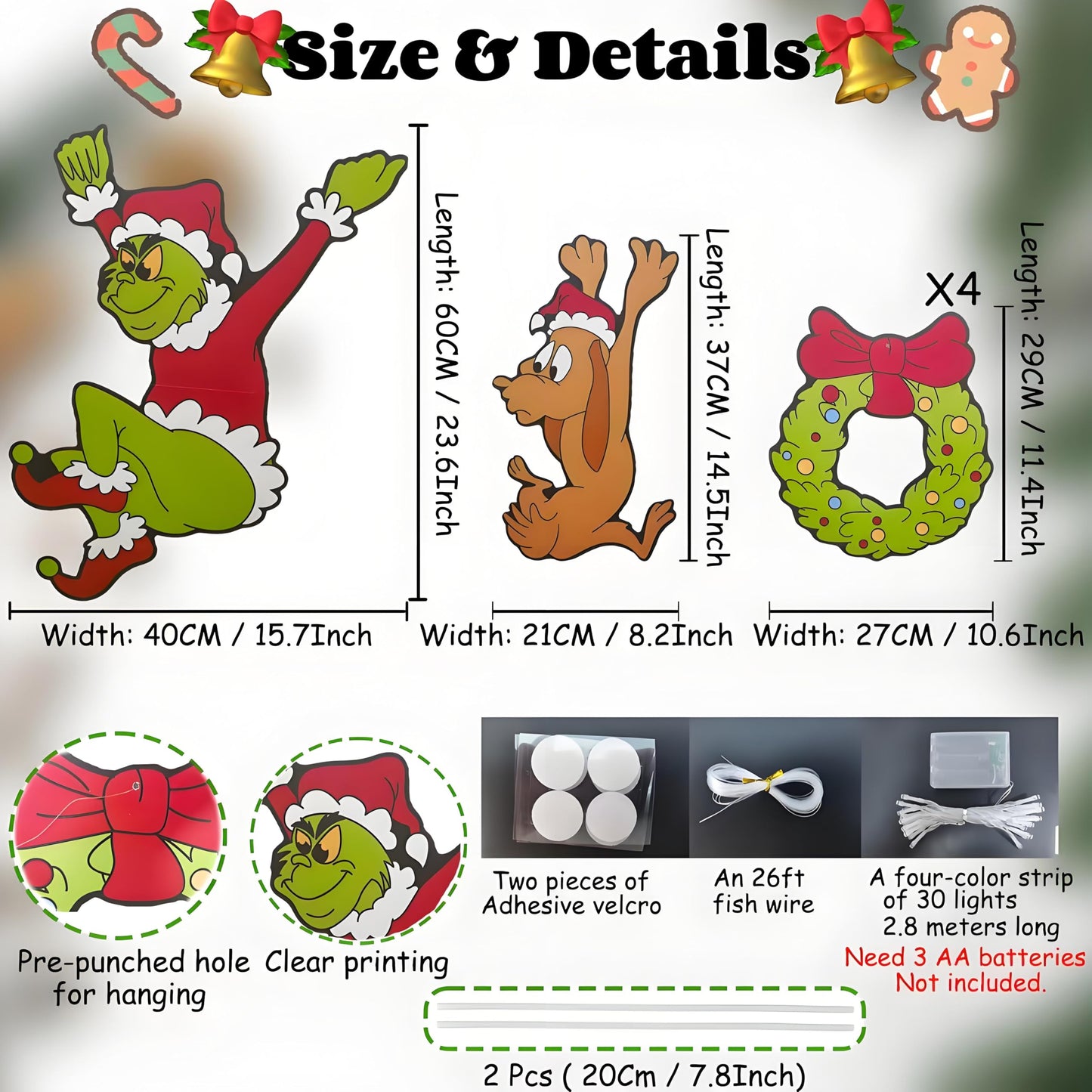 Outdoor Christmas Fence Decorations, 6Pcs Light Up Christmas Fence Peeker Signs Decor with LED String Lights for Yard Garden Lawn Fireplace, Tree Decoration