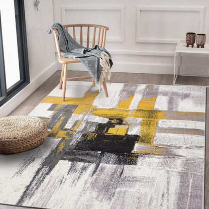 Rugshop Gold Modern Abstract Area Rug — Non-Shedding for Living Room, Dining Room and Office 6'6" x 9'
