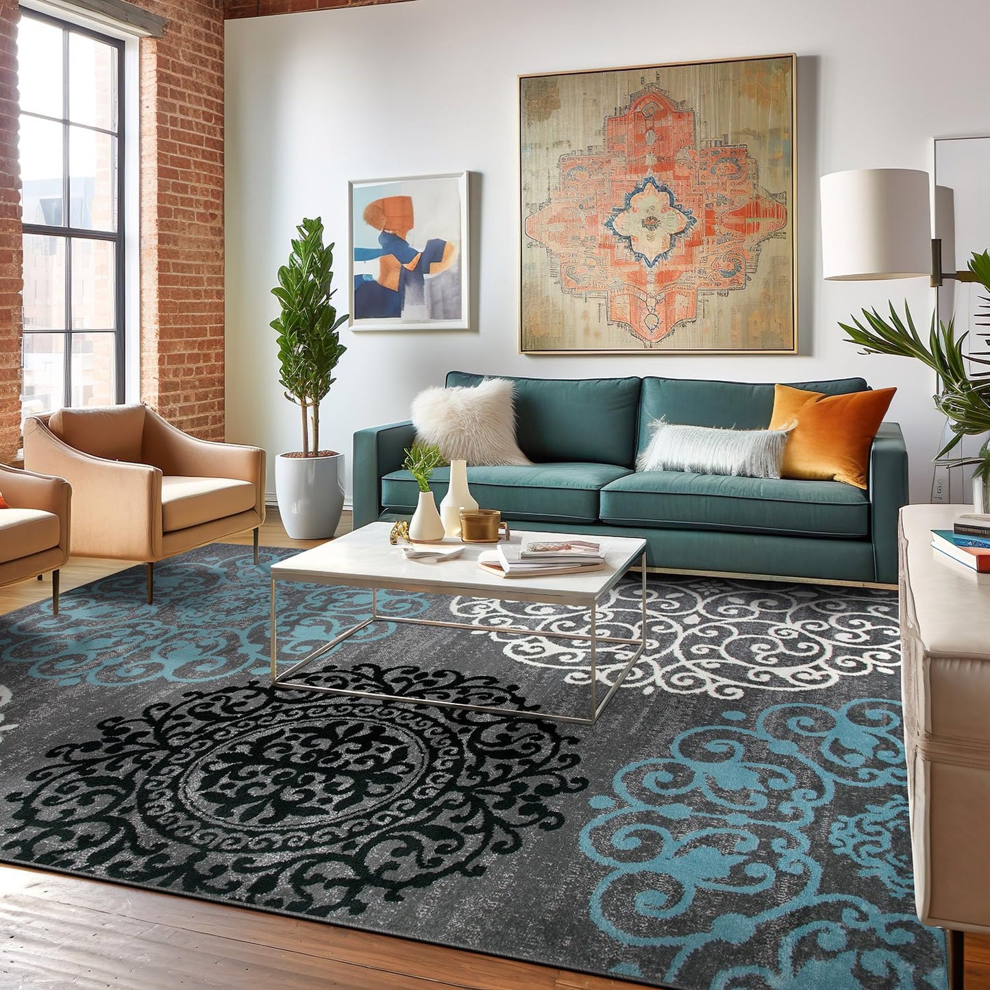Rugshop Contemporary Modern Floral Carpet Alfombras Perfect for high Traffic Areas of Your Living Room,Bedroom,Home Office,Kitchen Area Rug 5'3" x 7'3" Gray