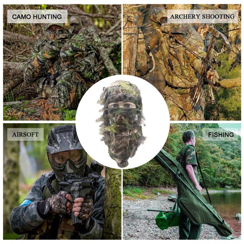 Ghillie Camouflage Leafy Hat 3D Full Face Mask Headwear Turkey Camo Hunter Hunting Accessories
