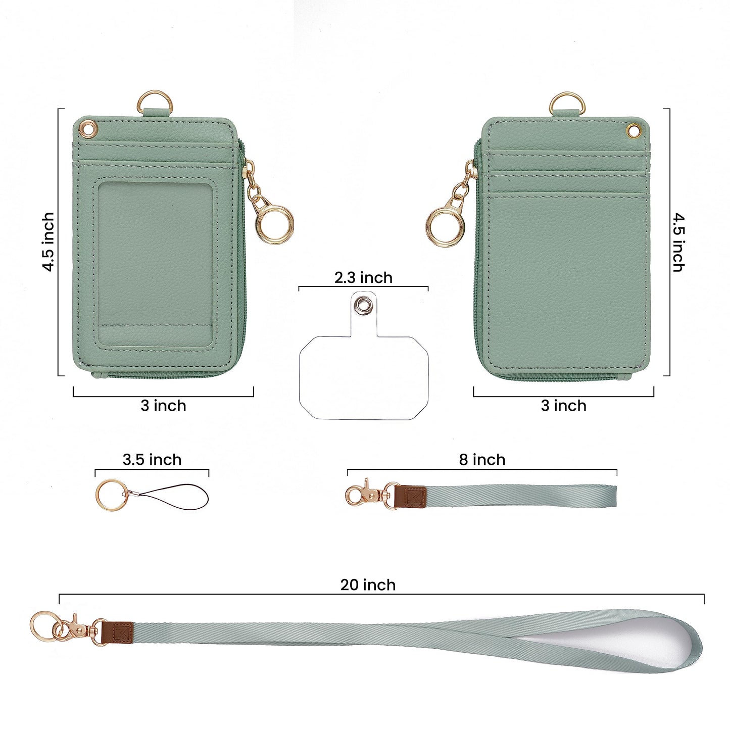 MONDO DESIGNS 2-in-1 Lanyard Wallet with ID Badge Holder - Small Keychain Wristlet Wallet for Women with Zipper Card Pocket and Phone Lanyard, Wrist Strap Office Teacher - Sage Green