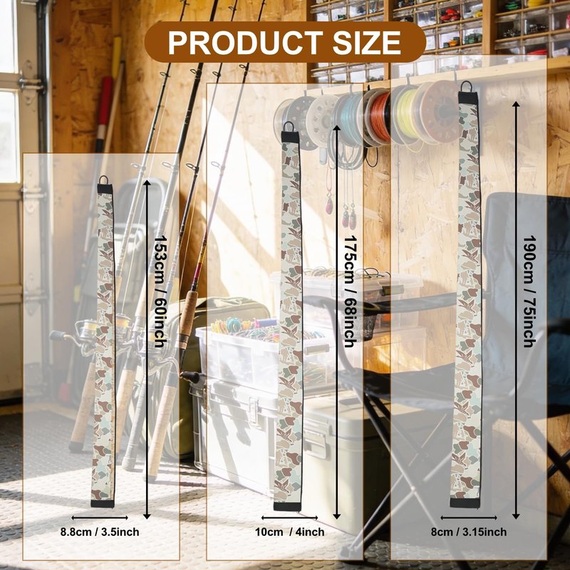 LERQDER Premium Neoprene Fishing Rod Sleeves-Durable,UV Resistance, Puncture Resistant, Rod Socks Protect Cover Casting, Spinning, Trolling Fishing Rods for Storage (4, Beige Camo, 60")