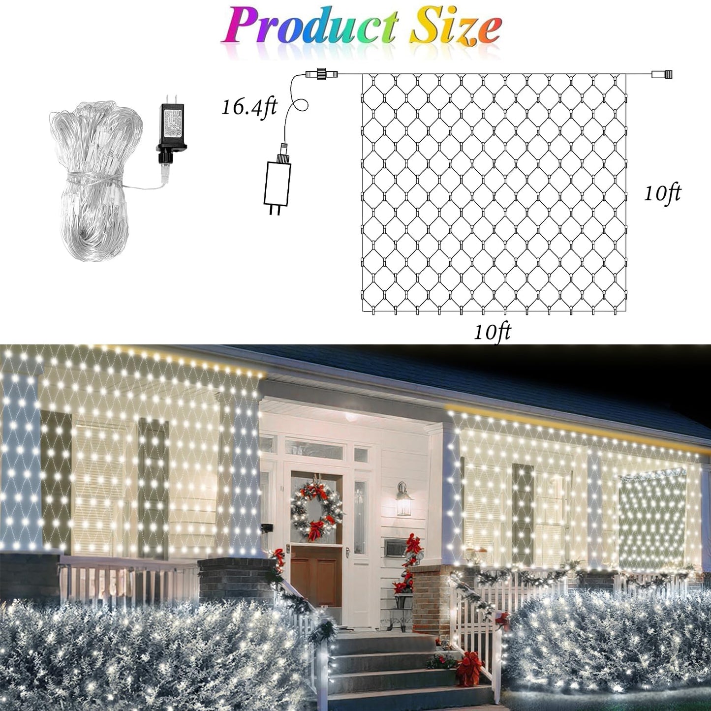 Lovelite 10ft x 10ft Net Lights, 280LED Gazebo Lights Outdoor 8 Modes Timer, Waterproof Connectable Christmas Light Clear Wire Large Size for Bushes Patio Pergolas Garden Holiday Party - Cool White