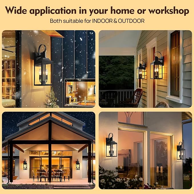 18.9" Black Outdoor Wall Sconce, 2-Light Industrial Porch Light with Clear Glass, Weather-Resistant Farmhouse Lighting Fixture for Porch, Patio,Garage Modern Wall Mount Exterior Lamp (1 Pack)