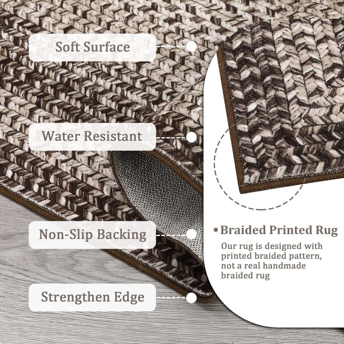 Modern Bordered Round Area Rug 4ft Washable Bedroom Circle Rugs Non Slip Stain Resistant Dining Room Round Throw Carpet Contemporary Circle Mats for Living Room Kitchen Nursery, Mocha