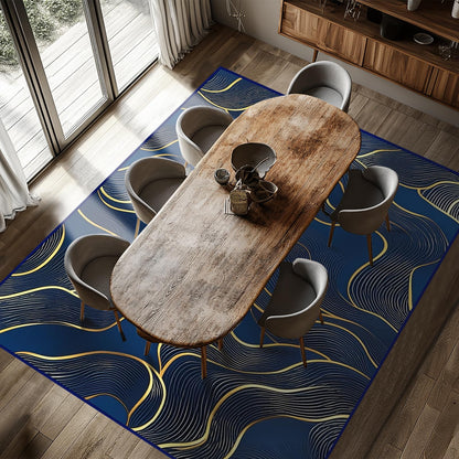 8x10 Area Rug Blue Gold Modern Rug for Living Room Indoor Machine Washable Abstract Rugs for Bedroom Ultra Soft Dining Room Large Carpet Non-Slip Non-Shedding Throw Rug for Home Office