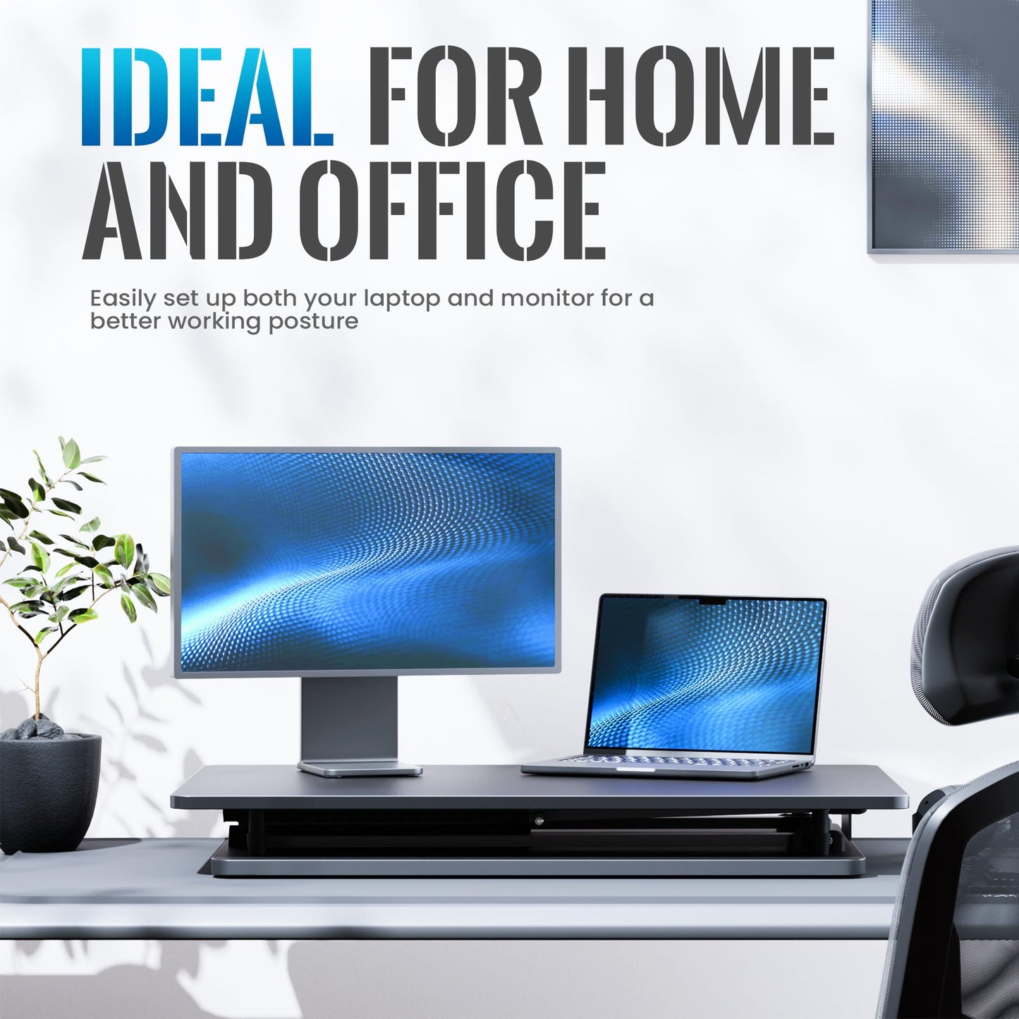 yoopin Standing Desk Converter, 25.16" × 15.75" Height Adjustable Laptop Stand for Desk, Sit Stand Monitor Stand, No Assembly Required for Home and Office Use (Black)