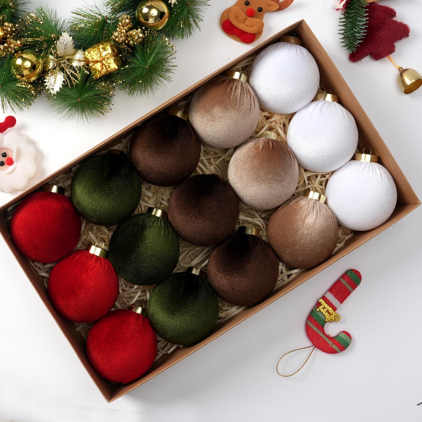 Christmas Tree Ornaments Velvet Balls, 15 Pack 3.15 Inch Shatterproof Neutral Hanging Ornaments for Christmas Xmas Decoration Indoor Holiday Decorations