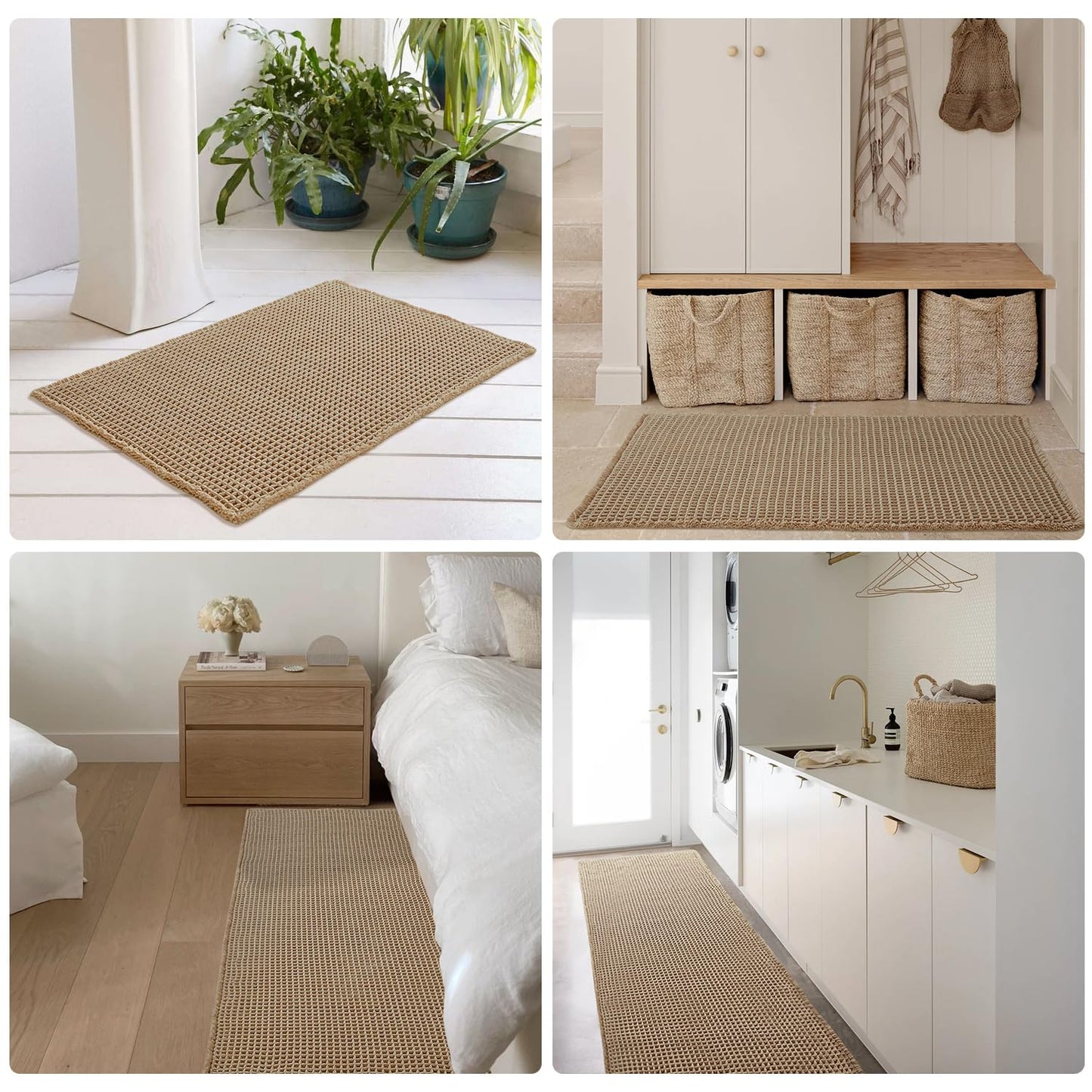 TYUU Waffle Runner Rug Bathroom, Long Boho Bathroom Rugs Non Slip Washable Super Absorbent Quick Dry Farmhouse Bath Decor, 60"x24" / 5'x2' Khaki