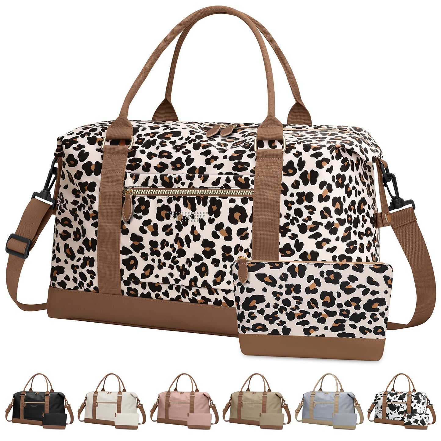 ELONGRIVER Travel Duffle Bag for Women, Weekender Bags, Hospital Bag for Labor Delivery, Lightweight Tote Duffel Overnight Bag with Luggage Sleeve, Airplane Travel Bags with Toiletry Bag,Large,Leopard