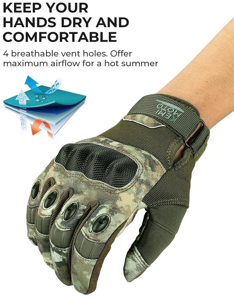 KEMIMOTO Camo Tactical Gloves for Men, Touchscreen Motorcycle Gloves with Hard Shell & Palm Padding for Sports Motorcycle Tactical Airsoft Paintball Hunting Hiking Camping Climbing (Camo,X-Large)