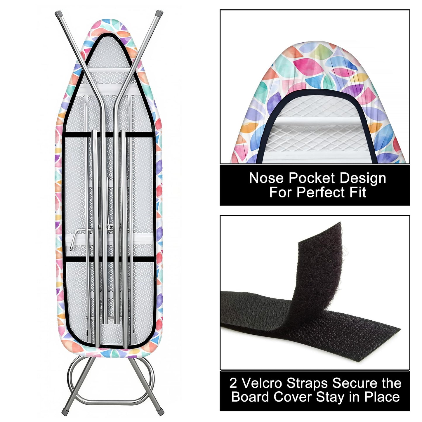 Ironing Board Cover 15"x54", Standard Size Replacement Iron Board Covers with Thick Padding, Heavy Duty Non-Slip Board Cover Fitted with Elastic Edges and Velcro Straps