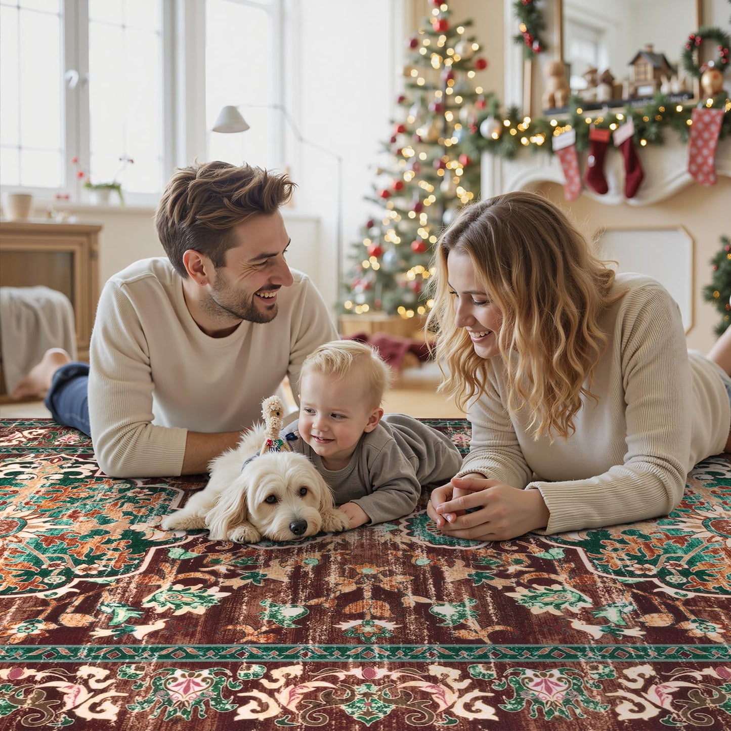 U'Artlines 3' x 14' Boho Hallway Runner Rug, Rust Non Slip Washable Vintage Farmhouse Accent Rug Carpet for Kitchen Entryway Laundry and Living Room (Rust＆Teal)