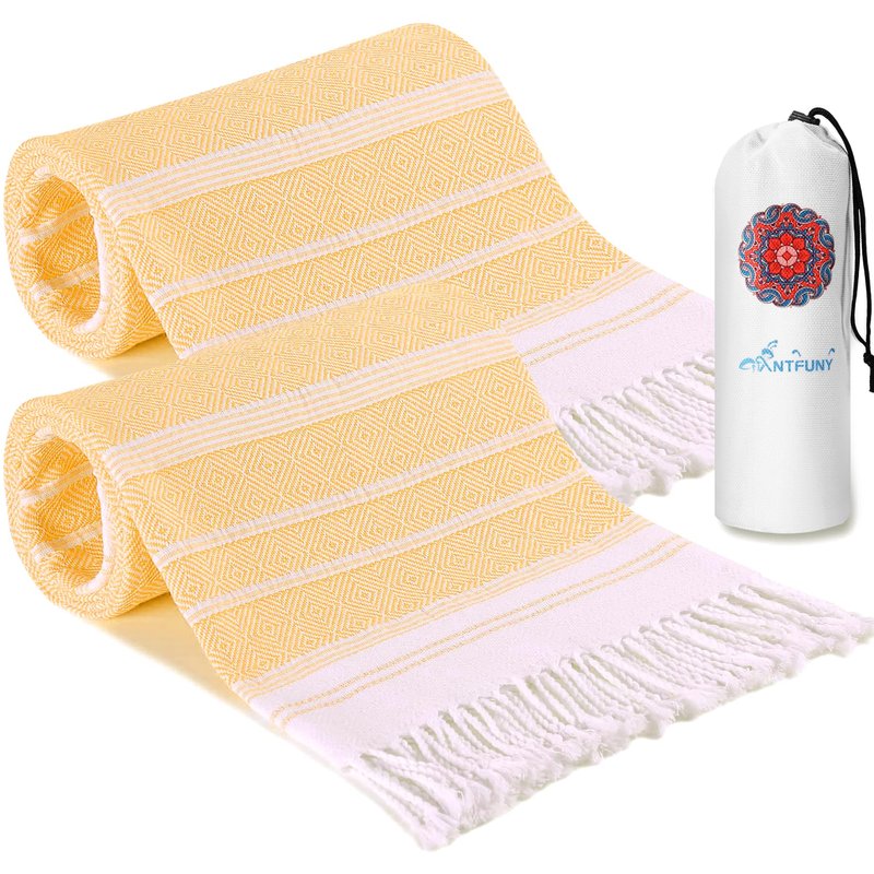 Antfuny 2 Pack Turkish Beach Towels Vacation Essentials Quick Dry Sand Free Oversized Bath Pool Swim Towel Extra Large XL Big Blanket Adult Men Travel Cruise Accessories Must Haves Clearance Yellow