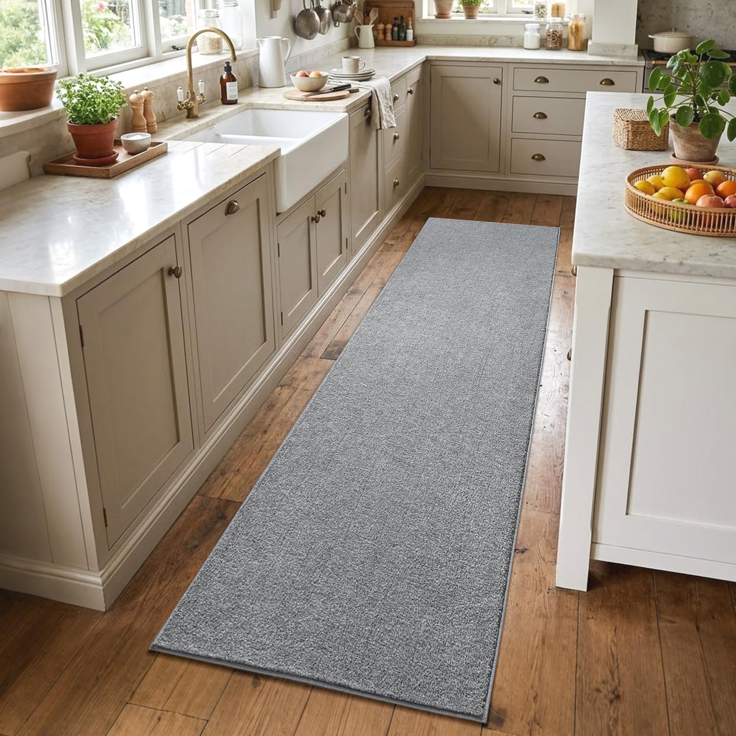 2x6 Washable Runner Rug for Hallway Kitchen Bedroom, Low-Pile Non-Slip Thin Area Rug for Entryway Bathroom, Indoor Carpet for Bedside Laundry Living Room Home Decor (Grey)