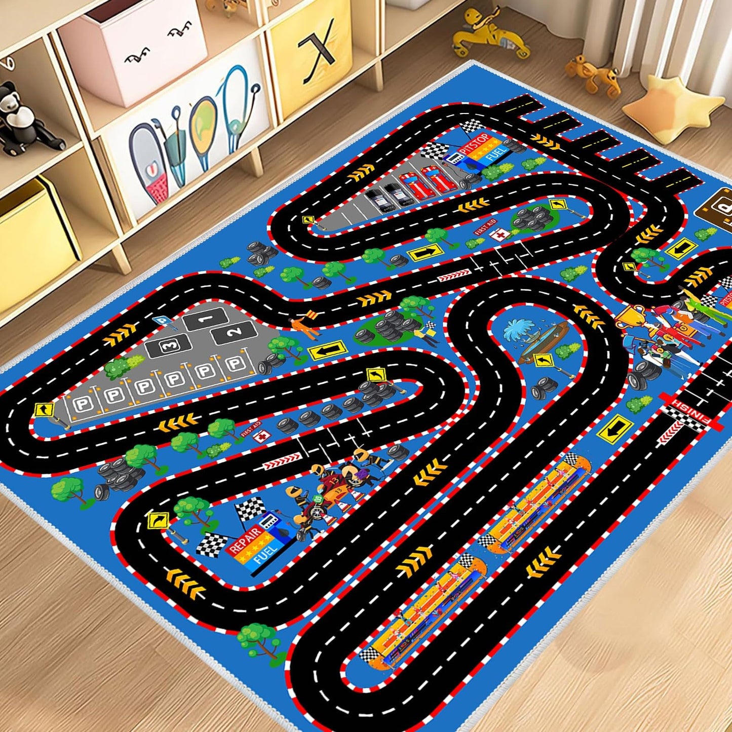 Kids Car Rug for Play Toy Cars, 39''x59'' Race Track Playmat Carpet Kid Play Road Rugs for Playroom Classroom Kids Room,Karting Road Racing Track Floor Mat Rug for Bedroom.
