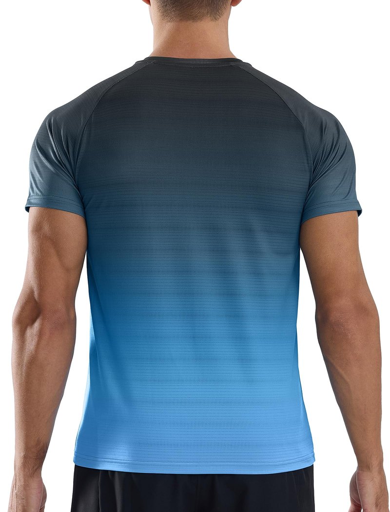 Men's Athletic Running T-Shirts Quick Dry Gym Workout Shirts Moisture Wicking Short-Sleeve Lightweight Sports Tee Tops Performance Activewear Gradient Green L