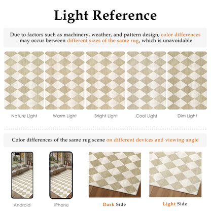 WondRg 8x10 Checkered Beige Area Rug for Living Room Bedroom Washable Soft Modern Non Slip Large Throw Rug Lightweight Low Pile Neutral Carpet Dining Room Office Classroom Nursery Playroom