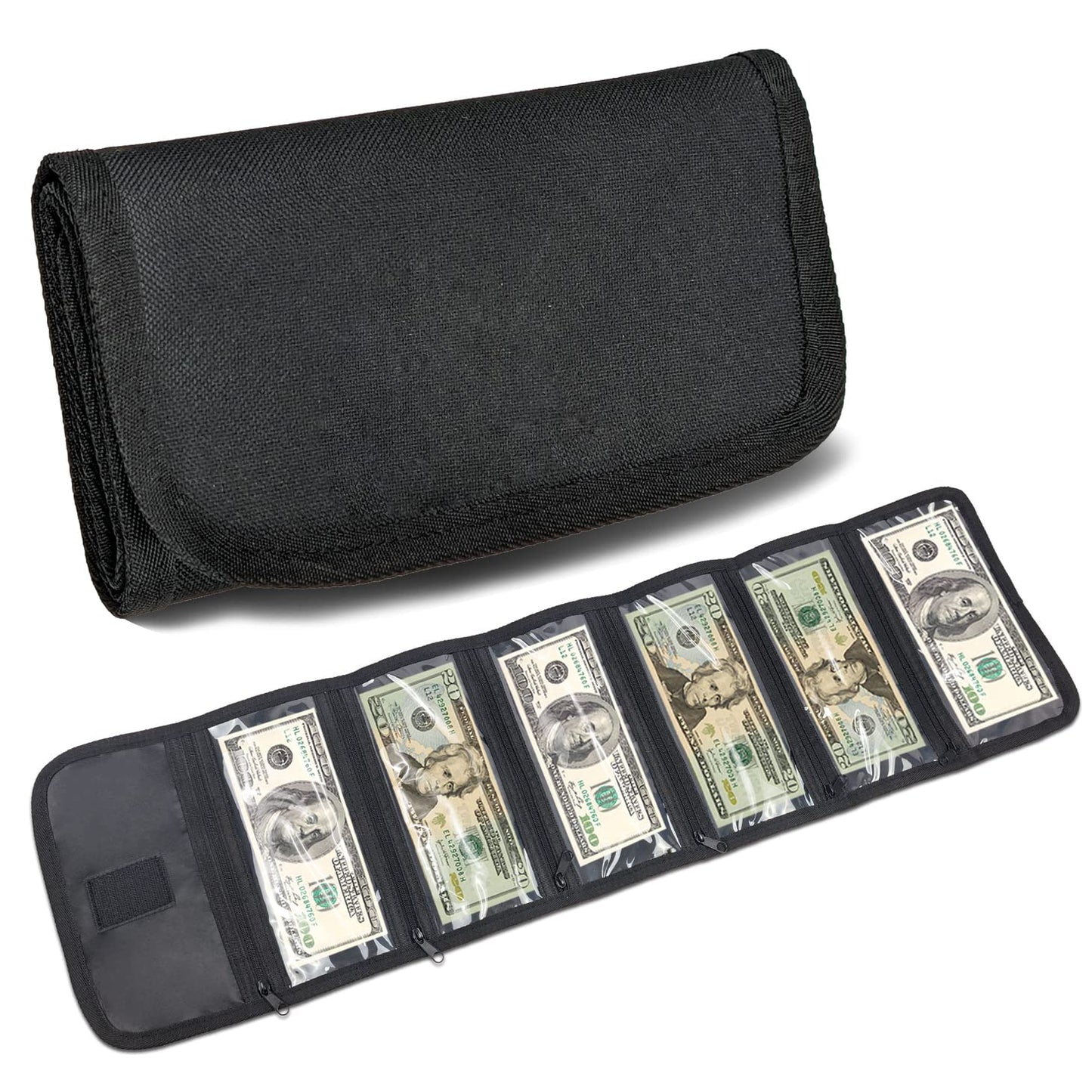 VOCHIC Money Wallet, Money Organizer for Cash with 6 Pocket Multipack Money Pouch, Cash Bill Organizer, Money Bag Small Travel Money Holder for Budgeting, Receipt and Tips