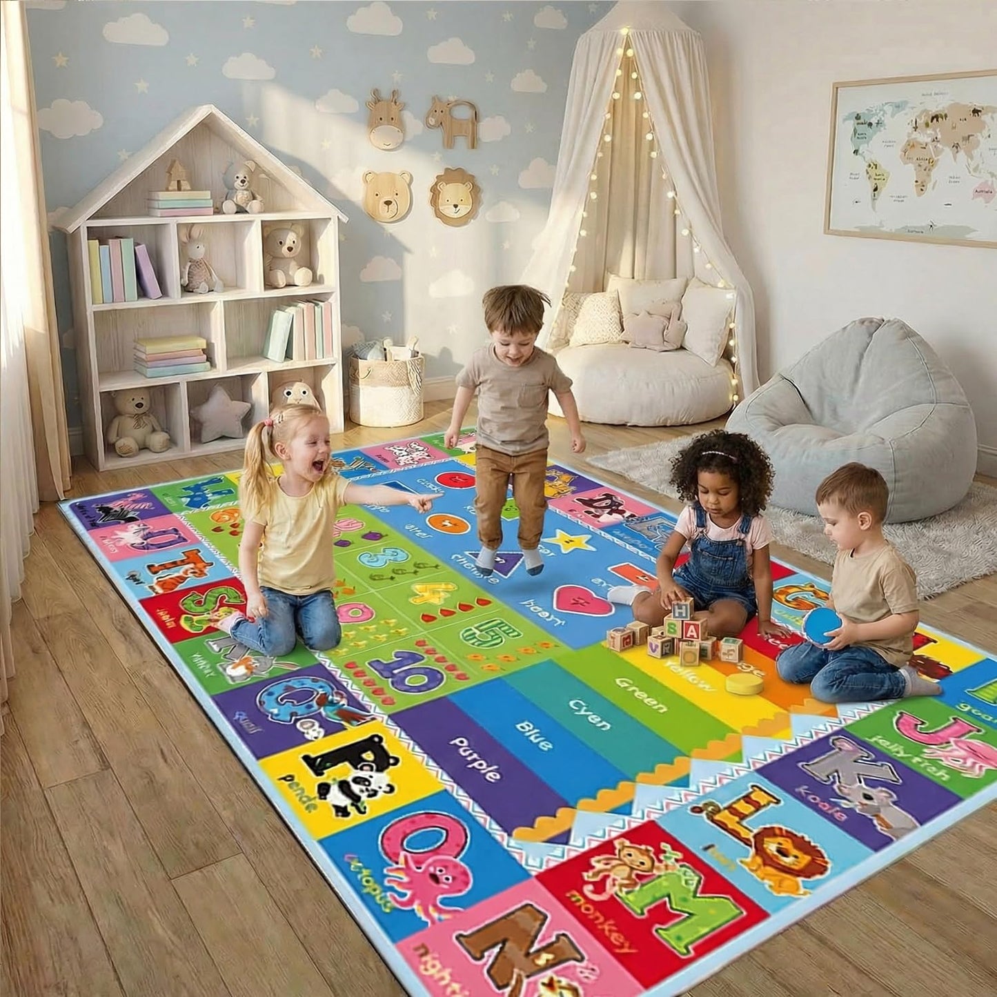 ABC Kids Playroom Rug – Extra Large Educational Carpet with Letters, Numbers & Animals, Thick Soft Floor Mat for Classroom, Nursery & Preschool (59 x 39.4 Inch)