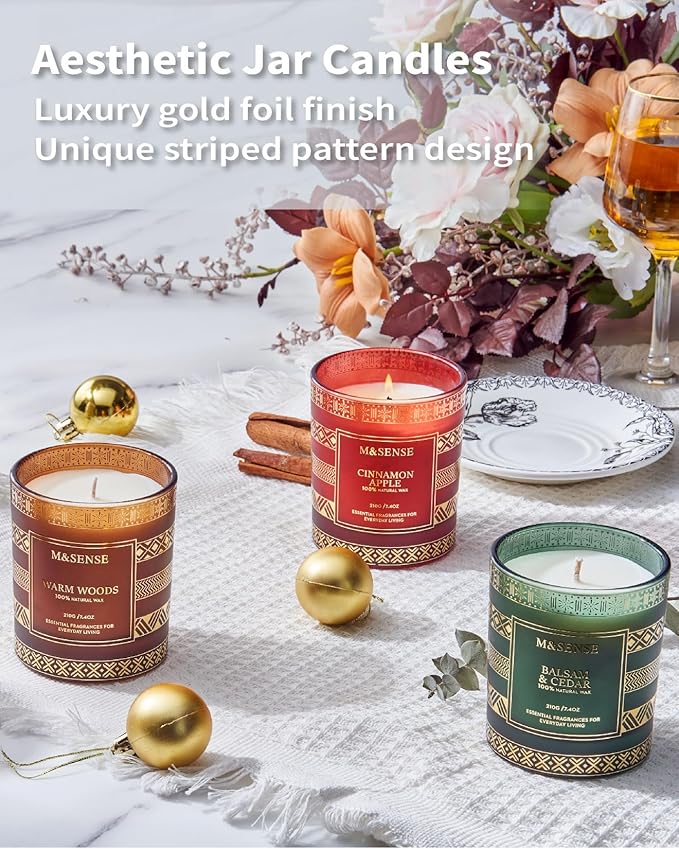 M&SENSE Fireside Scented Candle for Men, Masculine Home Scent, Luxury Gift for Christmas, Thanksgiving, Halloween, Valentines, Fathers Day, Housewarming, Cozy Winter Room Decor