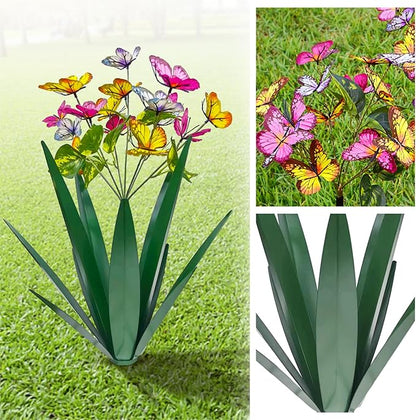 TOMBABY Garden Outdoor Butterfly Enlarge Thickened Wind Resistant Metal Agave Garden Art Metal Plant Country Sculpture Statue Decorations Ornaments Artificial Waterproof Butterflies(Green 3pcs)