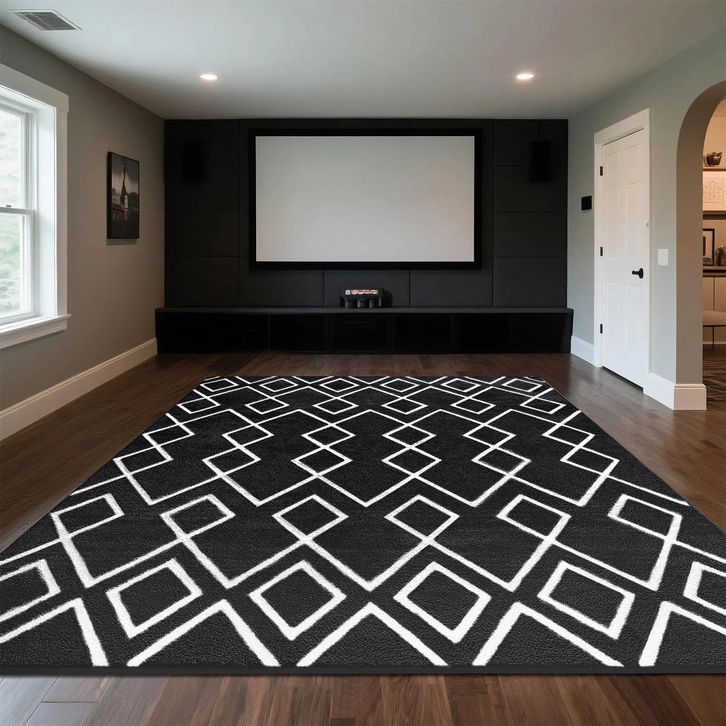 Rtizon Soft Area Rug for Bedroom, 6x9Ft Moroccan Rugs for Living Room, Geometric Non-Slip Carpet with Memory Foam for Boys Girls's Bedside Office Dining Room Farmhouse,Black and White