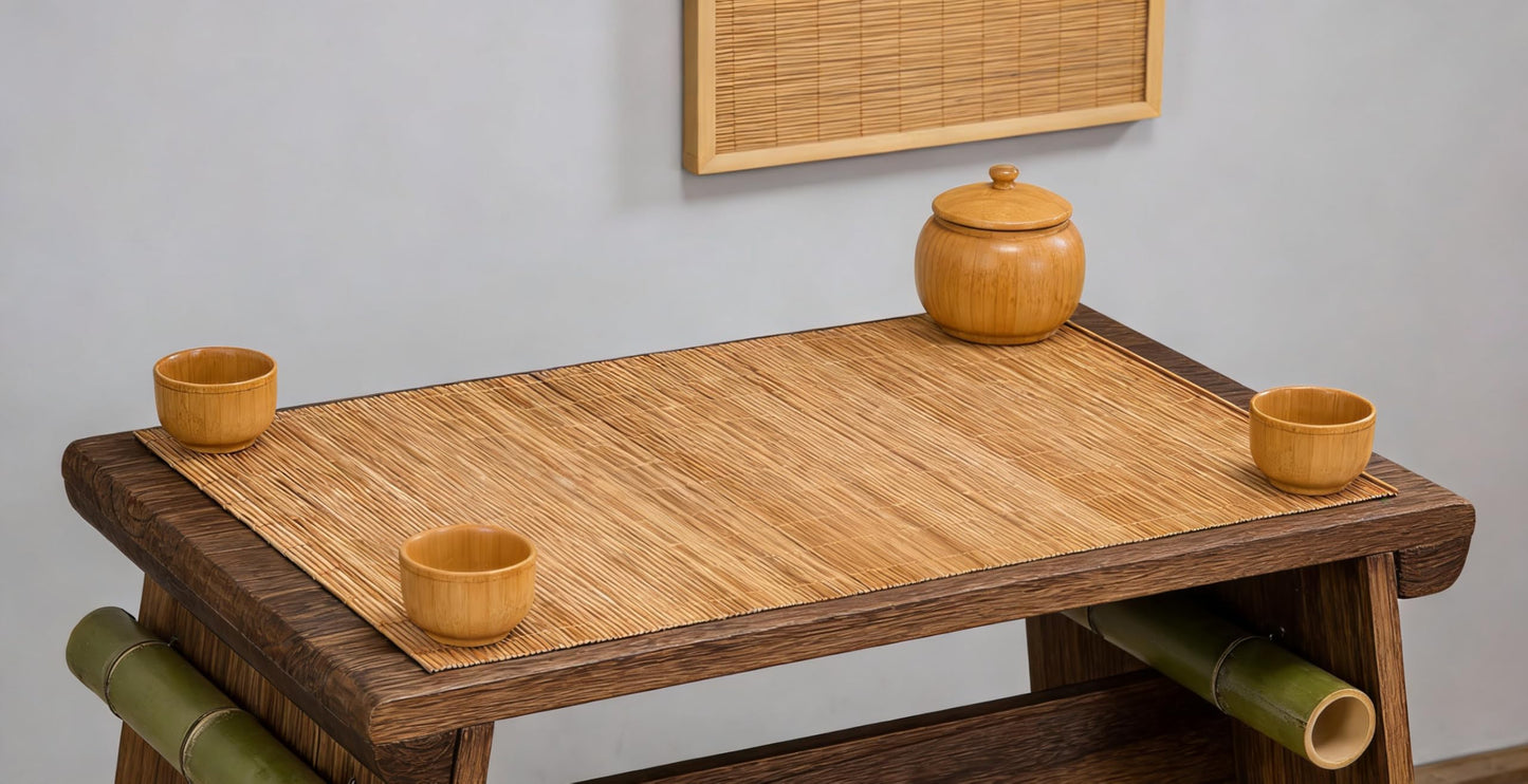 1PCS Placemat Dining Table Placemat Japanese Chinese Kitchen Table mat Bamboo Mat,Heat-Resistant Place Mat Stain Resistant Anti-Skid Washable Bamboo Table Mat
